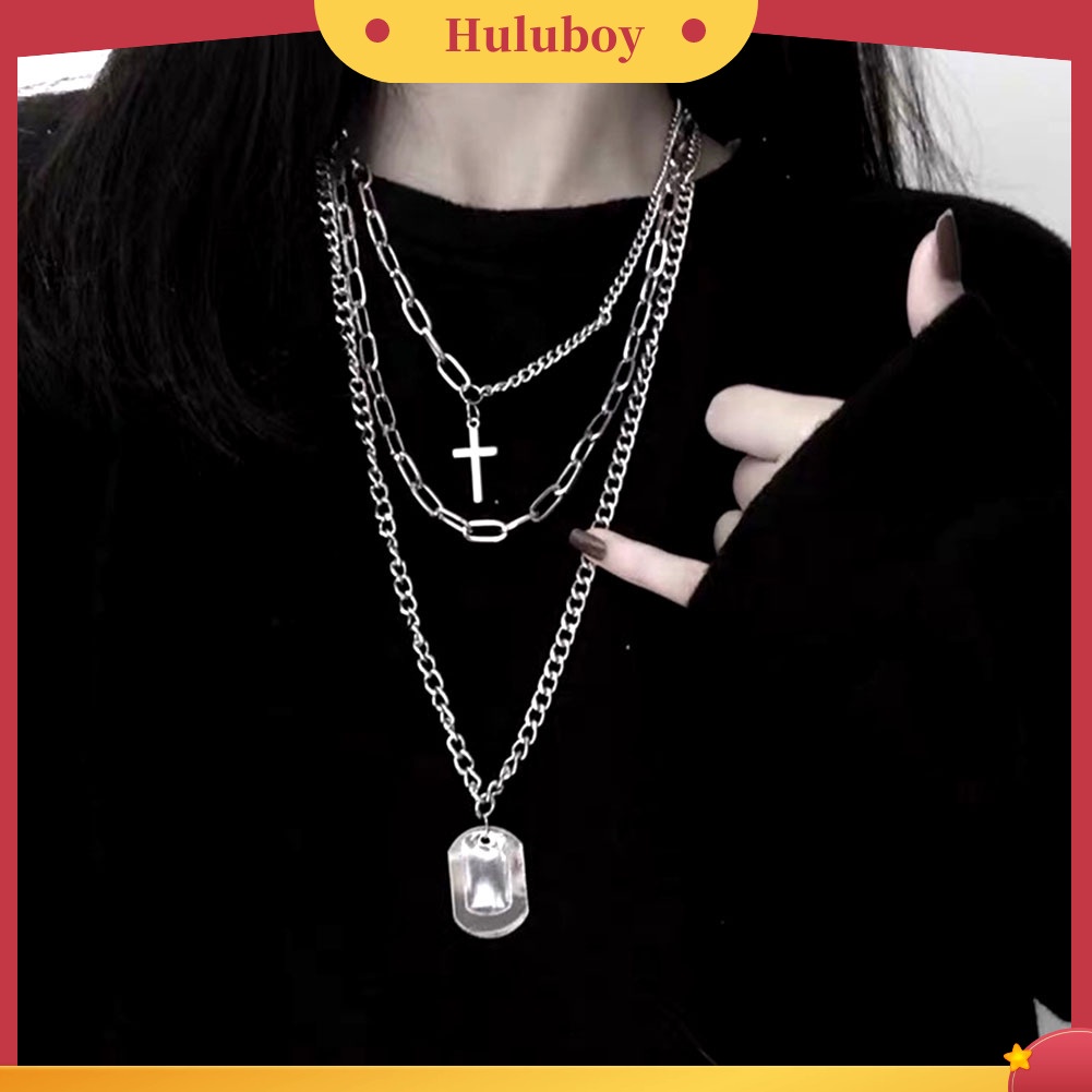Hu Hu Hu Hu Hu Alat Bantu Pasang Kacamata♡ 1 / 3Pcs Kalung Rantai Klavikula Dengan Liontin Salib Persegi Panjang Untuk Unisex