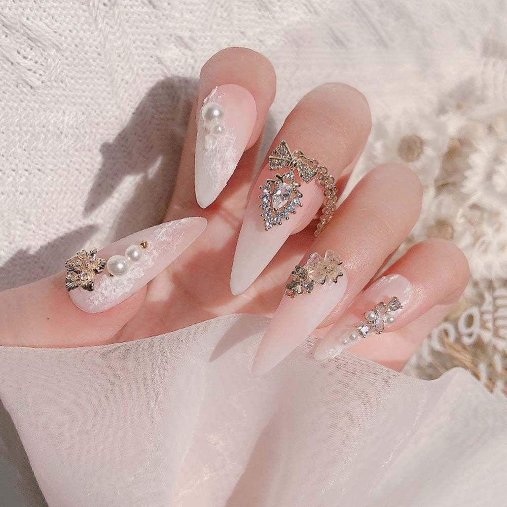 Needway Kuku Seni Berlian Imitasi Mewah Jepang Bunga Rantai Perhiasan Busur Berlian Ornamen DIY Nail Art Jewelry