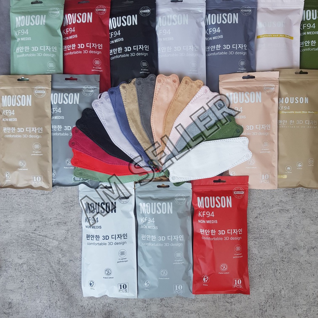 Masker KF94 Mouson Model Korea 4ply Mix Warna isi 10pcs Embos Ada Belahan Hidung