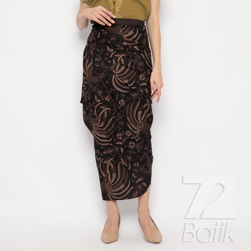 ROK BATIK SPAN Skirt Lilit Kebaya Instan Modern Wanita Motif Phoenix Warna Hitam 721741 Cap 72