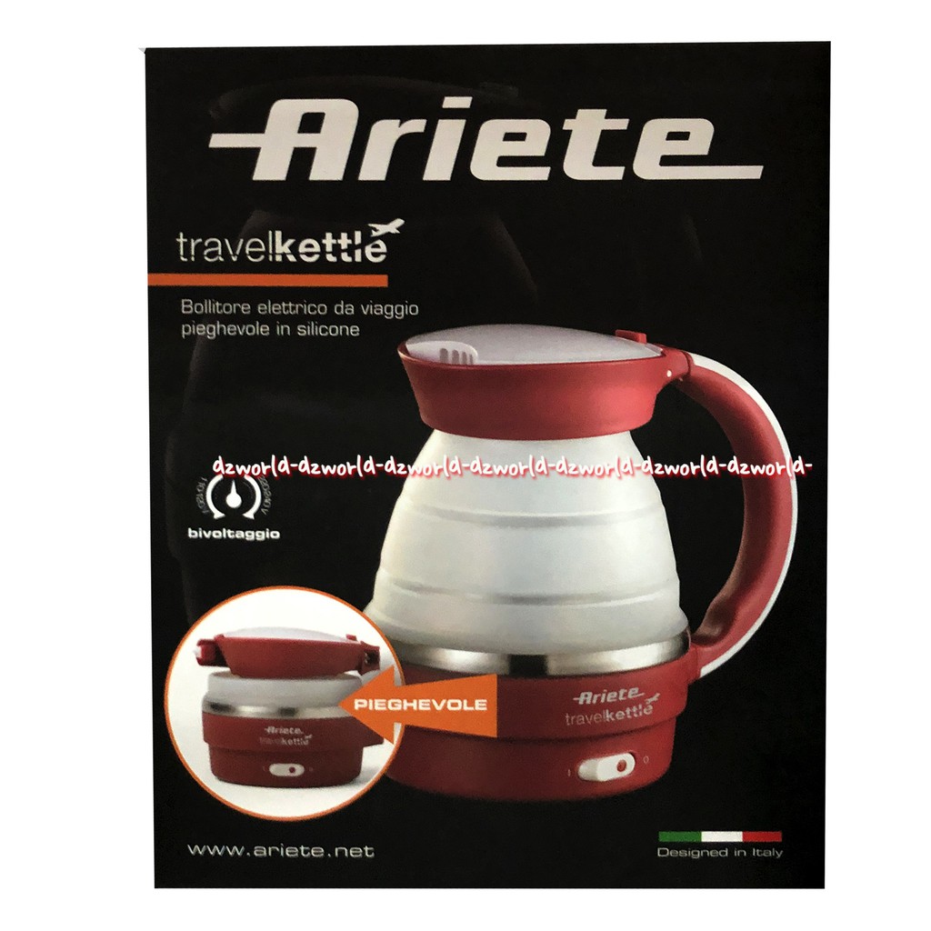 Ariete Travel Kettle Red 800ml Teko Listrik Travelling Bisa Dilipat Foadable Merah Masak Air