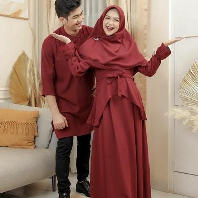 - Ria Ricis Ryan TR Couple Baju Pasangan Gamis Syari + Sirwal Muslim Polos Pesta Kondangan Premium "