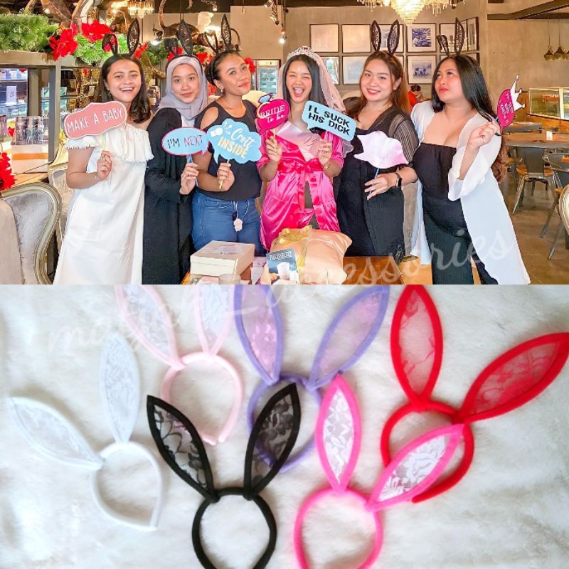 Bando Kelinci Renda Ariana Grande untuk Bridal Shower Lace Bunny Ears Headband