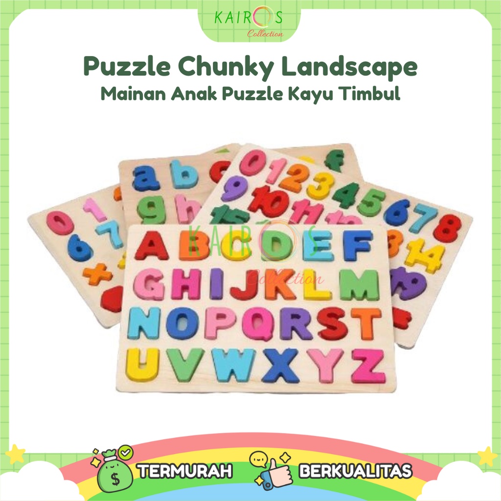 Puzzle Chunky Landscape Mainan Kayu Anak Mengenal Huruf Angka Bentuk