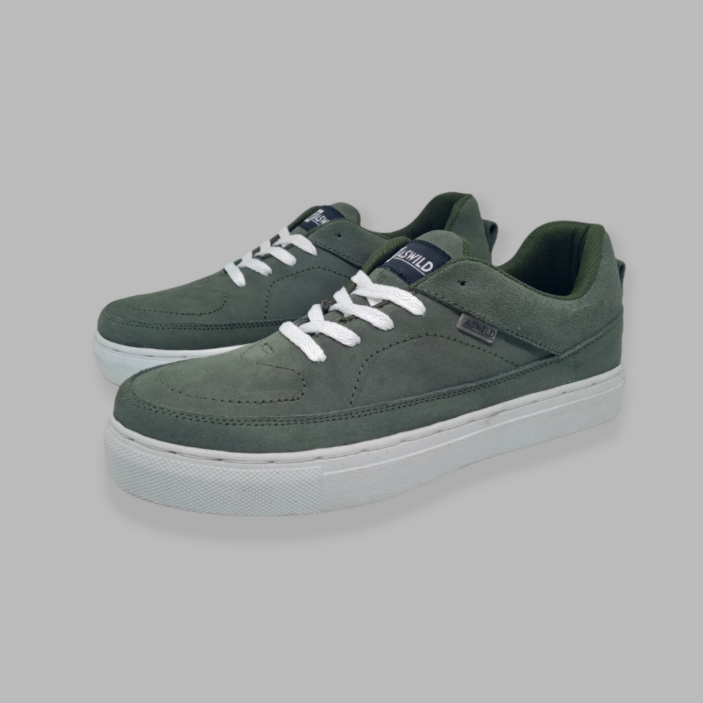 ASWILD Store - Sepatu Sneakers Low Cut Pria / Sepatu Skate - Putih Krem Army Type Gōkana