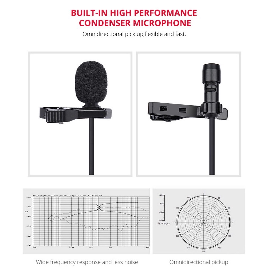 Microphone Clip On Professional Recording Lavalier Video Microphone Clip 3.5mm - MY2 - Black