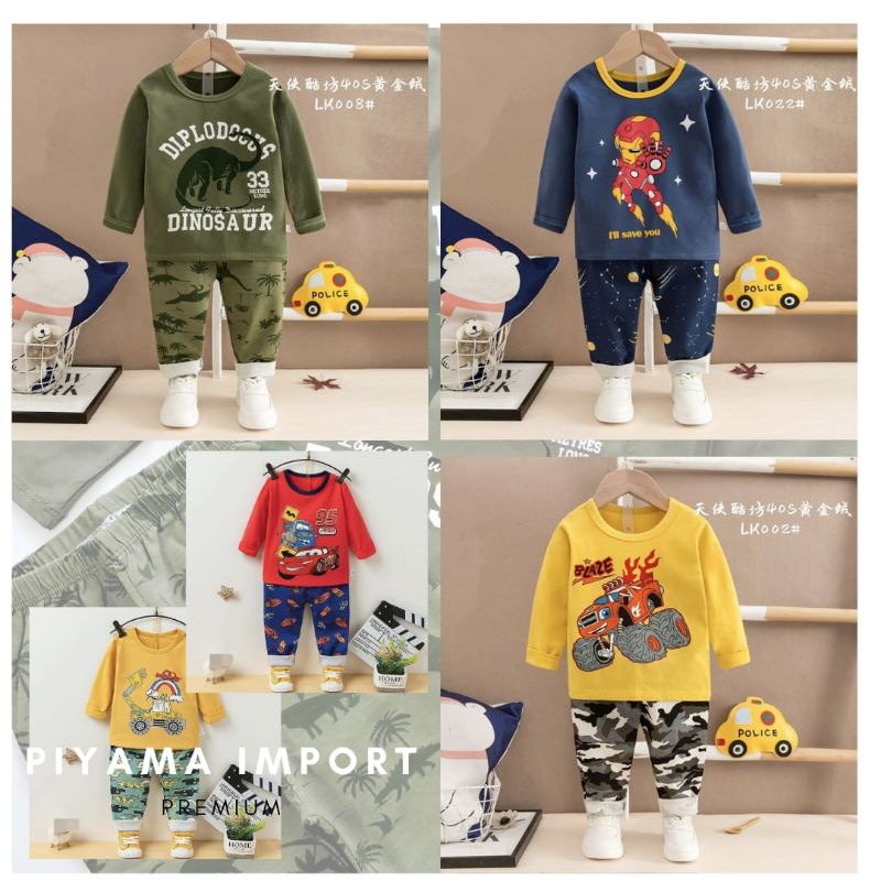 SETELAN PIYAMA ANAK IMPORT BAJU TIDUR ANAK STELAN PANJANG  PAJAMAS LAKI LAKI/COWOK PREMIUM KATUN