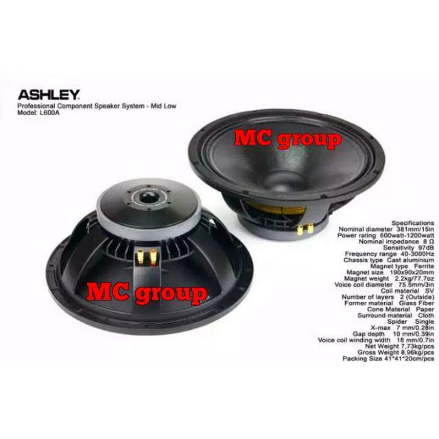 SPEAKER ASHLEY 15 INCH L 600A ORIGINAL karakter midlow  power 1200 Watt Ashley 15"