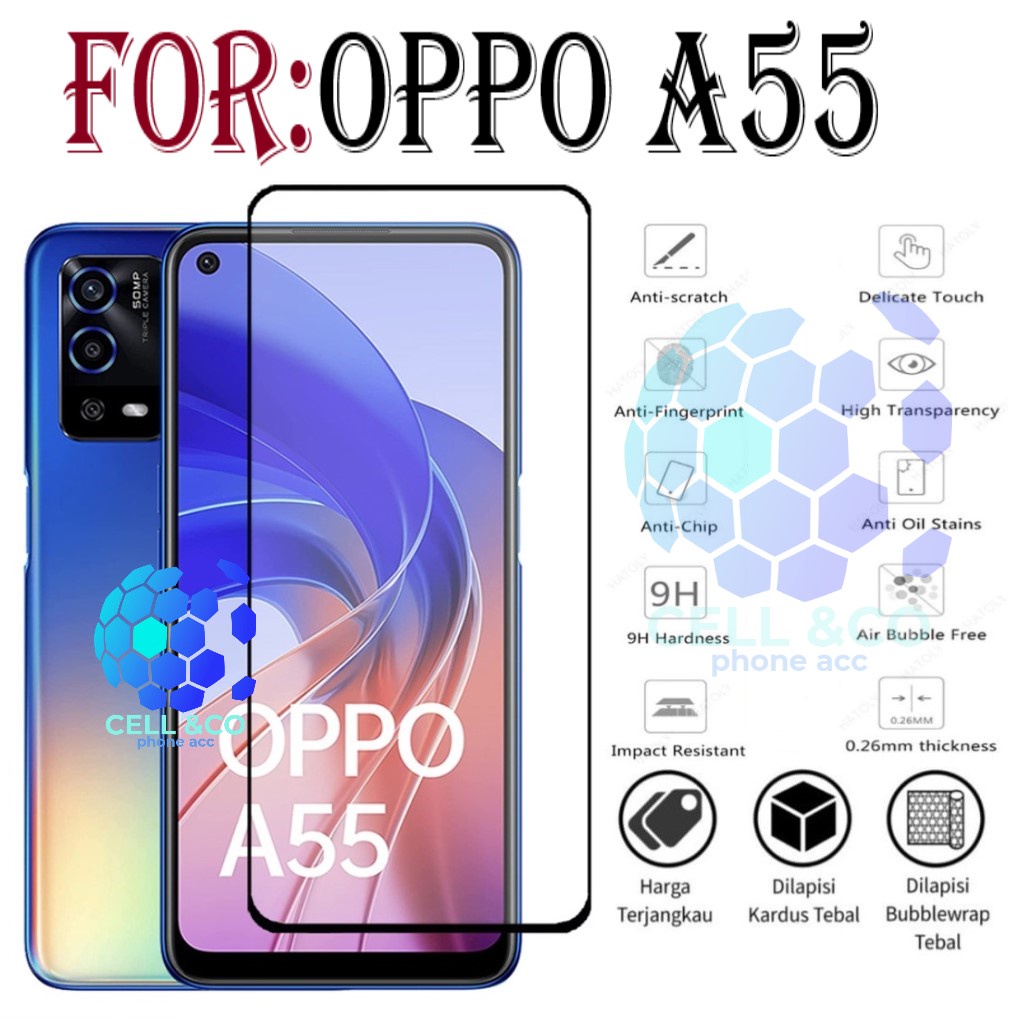 OPPO A55 Tempered Glass Full HD Anti Gores Premium Screen Protector Pelindung Layar Kaca OPPO A55