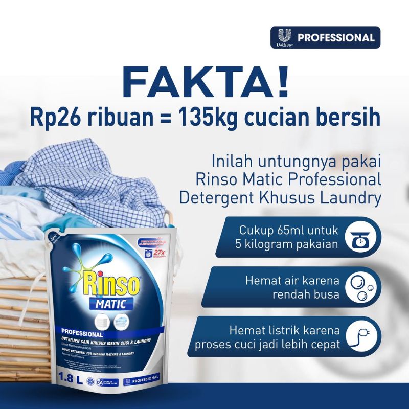 Deterjen Rinso Matic Professional Cair 1,65L KEMASAN TERBARU 1650 ML ASLI UNILEVER