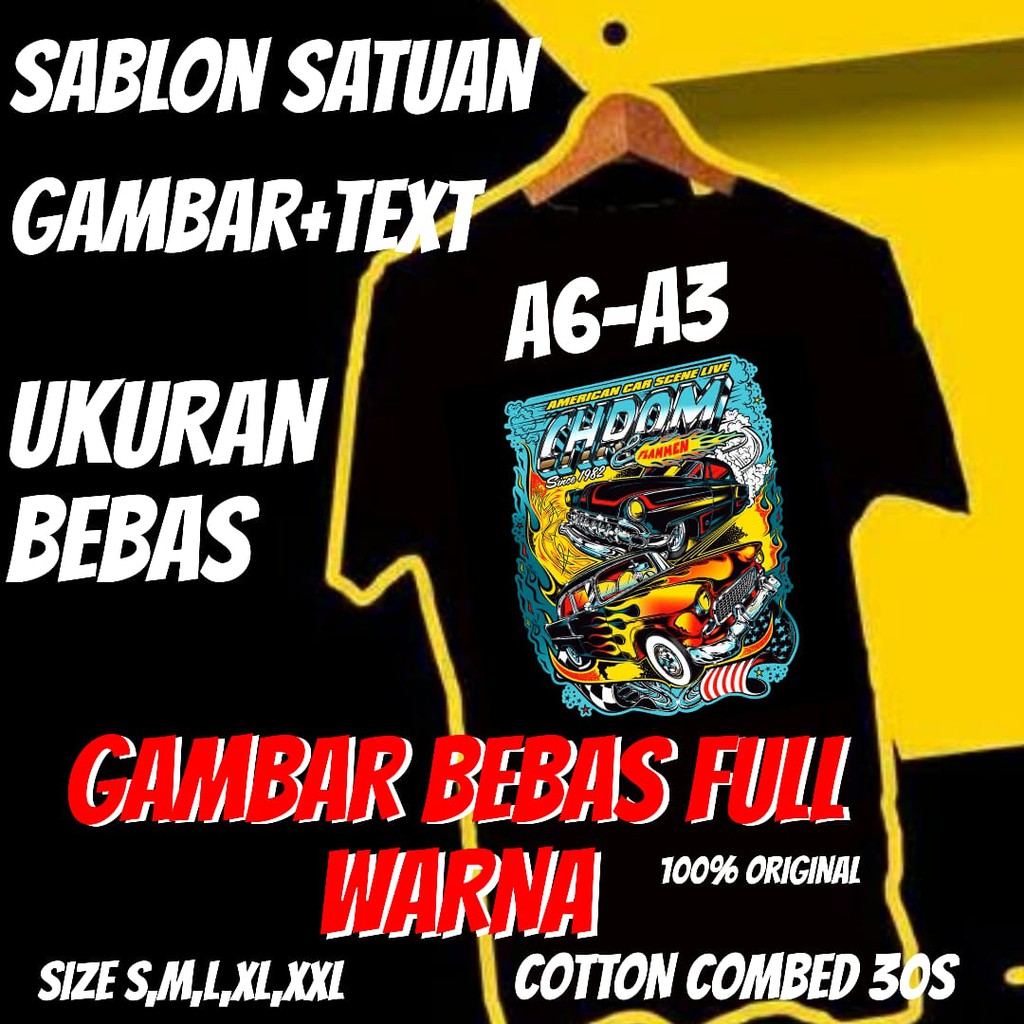

SABLON KAOS GAMBAR BEBAS FULL WARNA CUSTOM SATUAN BISA LUSINAN A3 A4 A5 A6 AWET MURAH GROSIR COUPLE