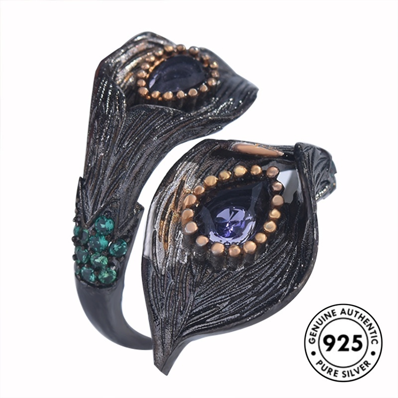 Cincin S925 Silver Bentuk Daun Gaya Gothic