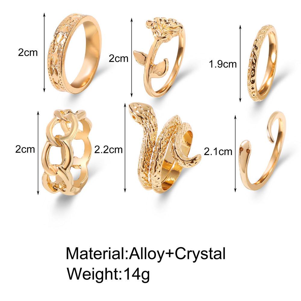 Lily 6pcs /Set Cincin Set Aksesoris Pesta Vintage Rantai Snake Joint Open Knuckle Rings