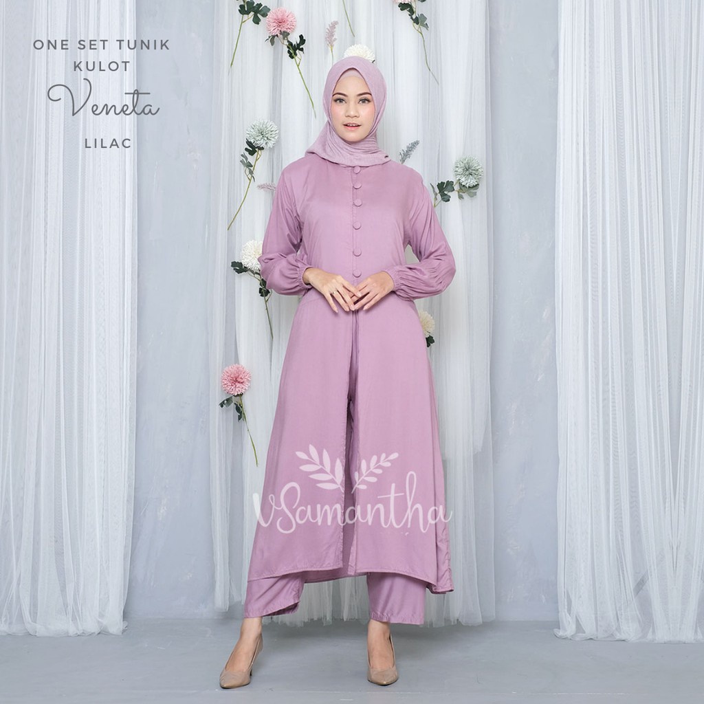 Raszi Official - Setelan Tunik Kulot Polos Veneta Terbaru Bahan Rayon Adem Warna Lilac
