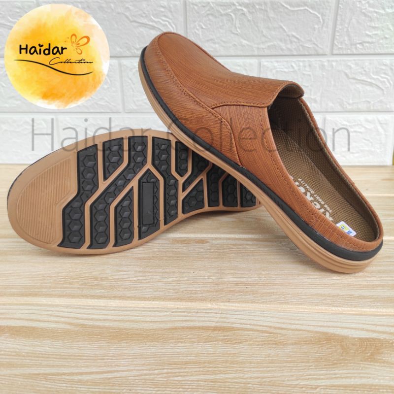 39-44 Selop Bustong Pria Coklat Slip On Import Kasual Sol Karet Lentur Kulit Cowok Slop Kantoran