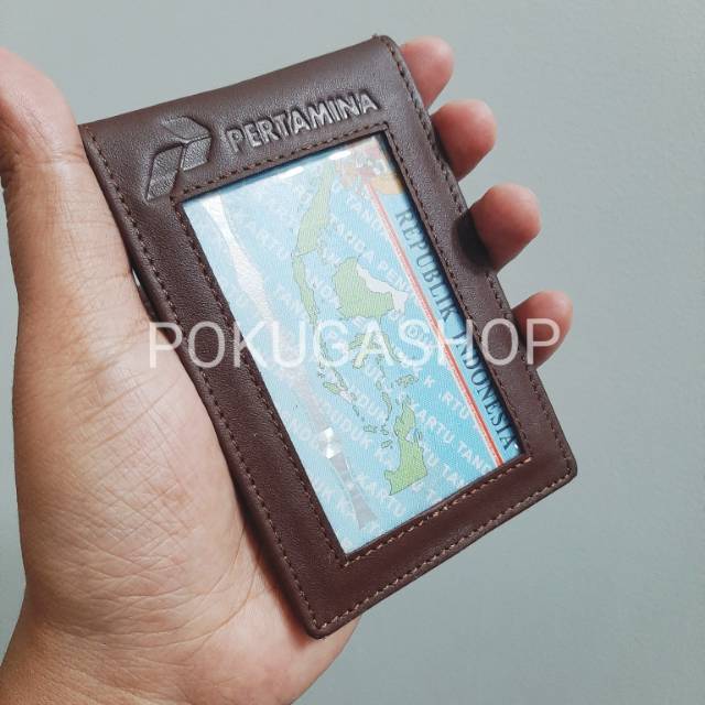 

Name tag kulit premium logo emboss pertamina kulit sapi asli / nametag kulit pertamina premium brown