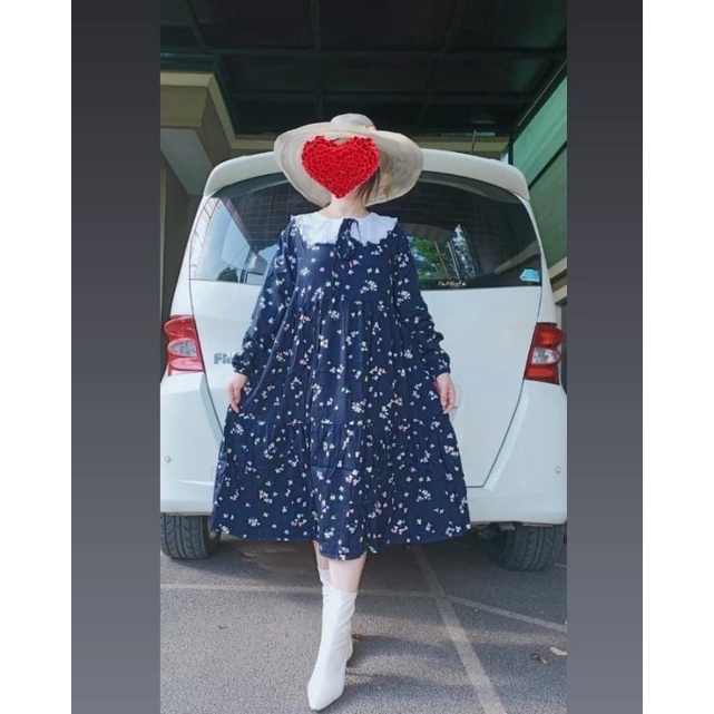 Midi Dress Korea Lengan Panjang Muslimah Motif Lucu