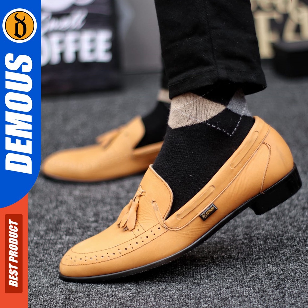 DEMOUS Opeck - Sepatu Formal Pantopel Hitam Kulit Asli Kerja Pria