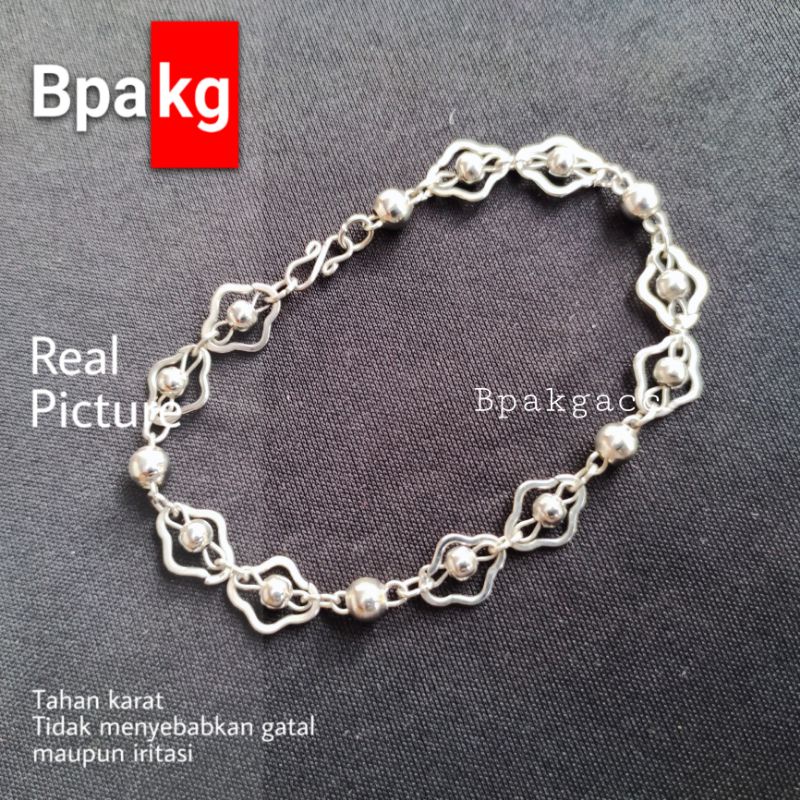 Gelang tangan Wanita Anti karat Gelang monel besi putih asli Gelang cewek cantik silver simple cod