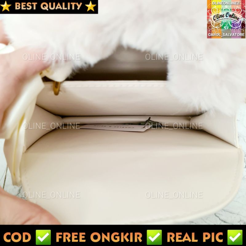 Tas giftset fur handle bulu bulu pesta casual two compartment dengan tali panjang long strap bag gb gs with box kado hadiah mewah wanita pacar jinjing top handle ck cnk c&amp;k