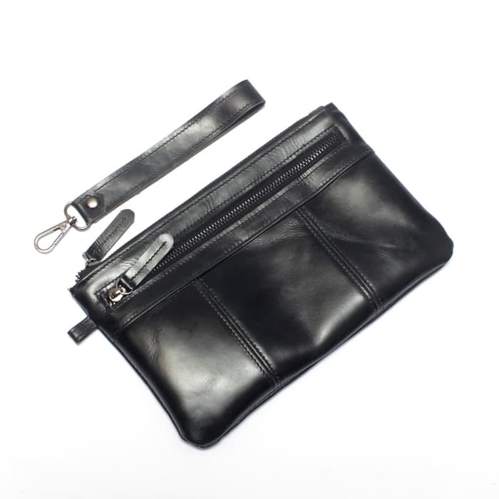 clutch pria wanita kulit asli pouch hand bag tas tangan hitam PHPC636