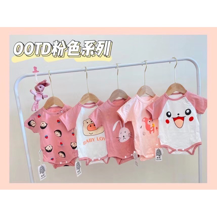 【Happy Baby】0-18Bulan Jumper Pendek / Baju Kodok Lengan Pendek Motif Segitiga SJP02