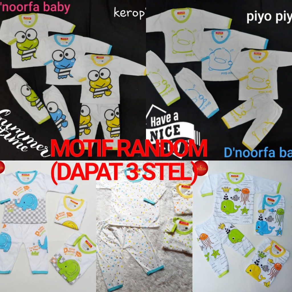 Setelan Baju Bayi Panjang / Dapat 3 Stel Baju Bayi Panjang /  [ 3 SET MOTIF RANDOM ]