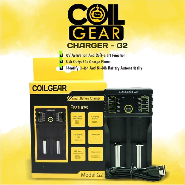 Authentic CoilGear Charger G2Baterai 18650 2 Slot with USB Output