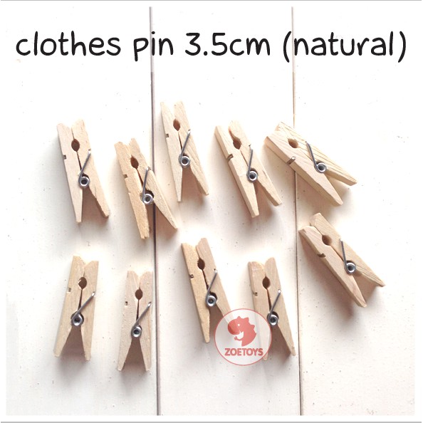 Zoetoys Clothes Pin 3.5cm | Wooden Mainan Jepit Klip Kayu Penjepit Foto Polaroid Warna Color Natural