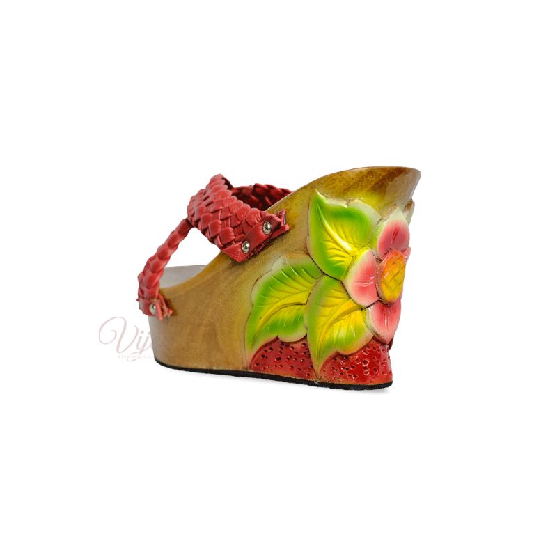 Image of WEDGES UKIR BUNGA TIMBUL/WEDGES CANTIK 11CM/WEDGES PESTA/SENDAL KAYU/ KELOM #5