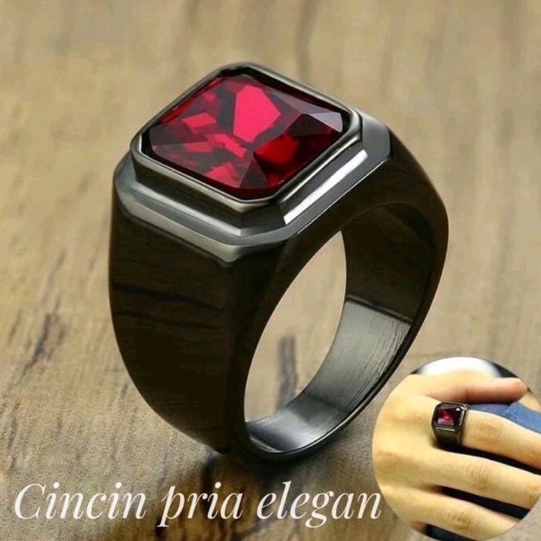 Cincin Titanium Pria Ruby super series Ring Hitam