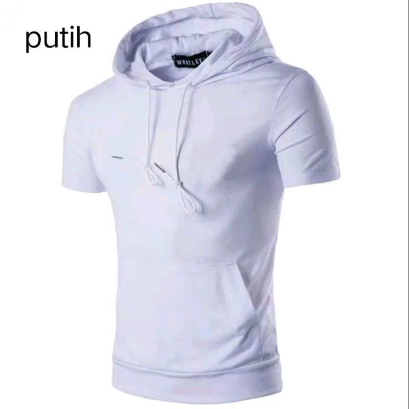 kaos hoodie kupluk polos lengan pendek