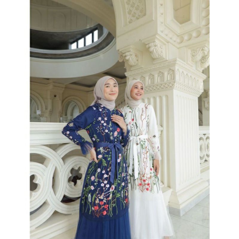 NEW Zara Dress Navy  LD 100cm Dress Wanita Kombi Tile Gamis Cantik Navy Gamis Tutu Gamis Bordir