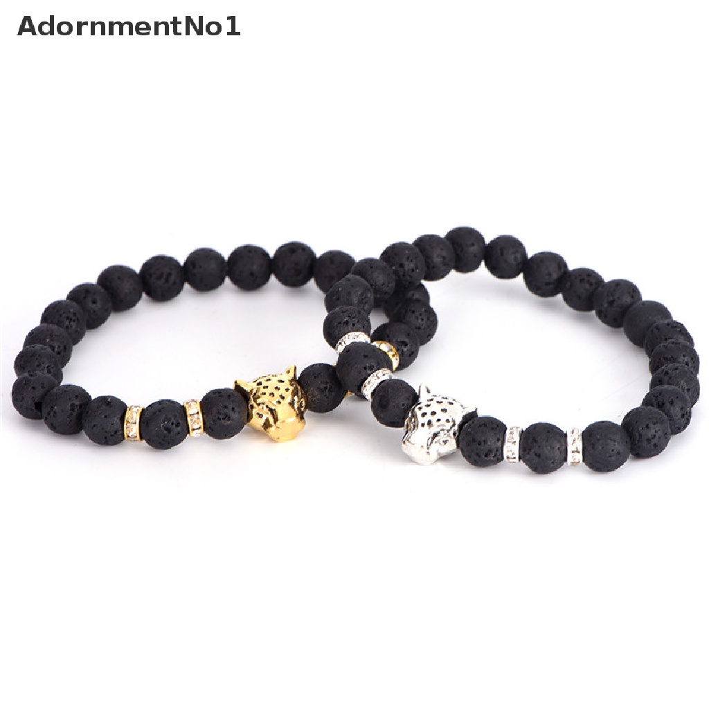 (AdornmentNo1) Gelang Tangan Manik-Manik Batu Alami Aksen Kepala Leopard Untuk Perhiasan Pria, Handmade