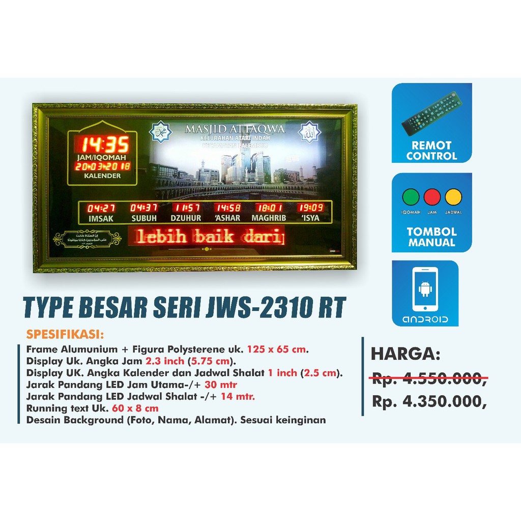 

Jadwal Sholat Otomatis Ukuran Besar RT (125x65cm)
