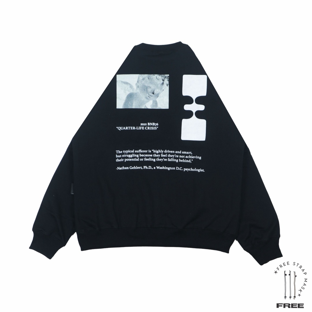 Bitsnbobs76 QuaterLife Black Crewneck Sweatshirt Laki Laki Dan Perempuan Bahan Cotton Premium