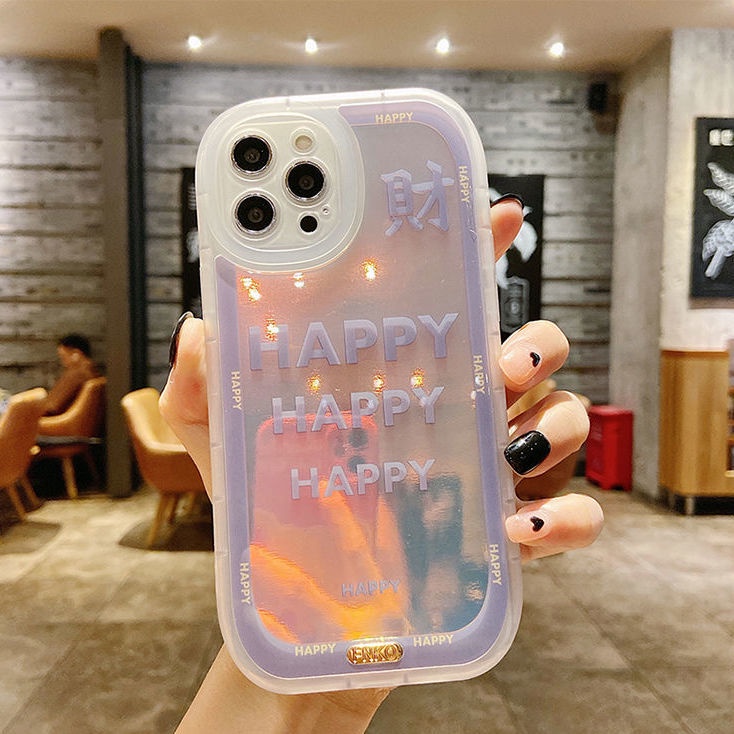 Casing iPhone 12 13 11 Pro Max X Xs Max Xr Fsd7 Motif Tulisan Happy Lucky