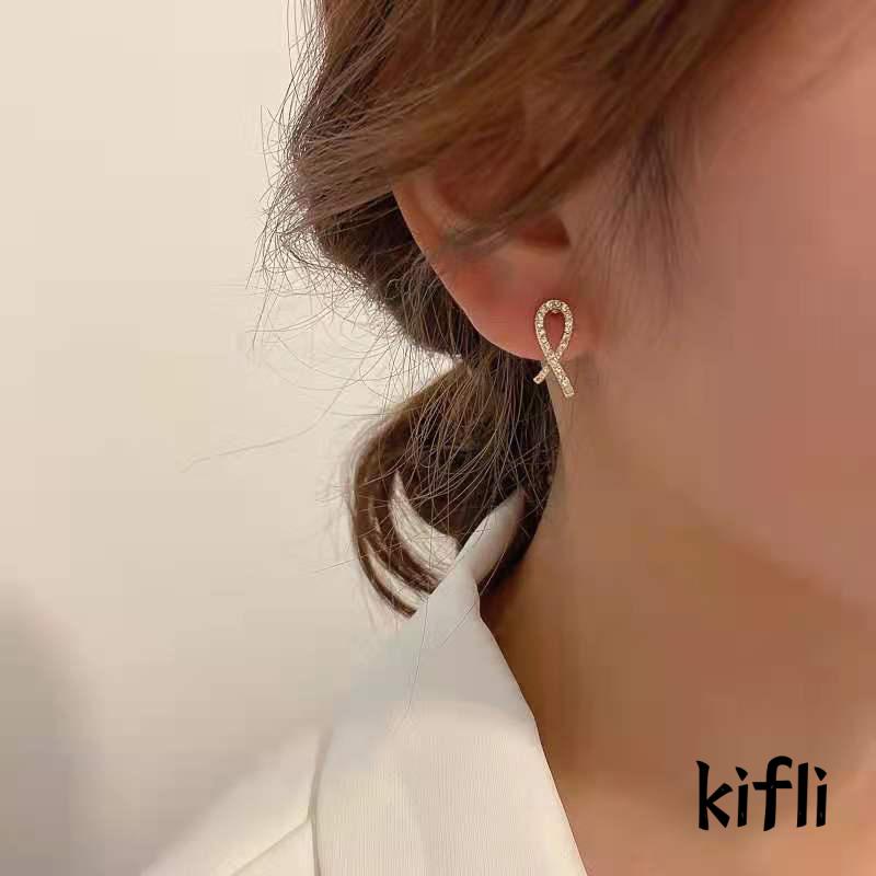 Anting Tusuk Desain Geometri Silang Hias Berlian Gaya Simple Untuk Wanita (KD)