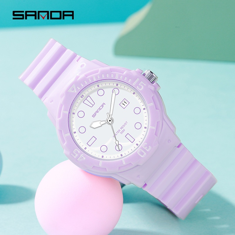 SANDA 6039 Jam Tangan Wanita Analog Tali Rubber Luminous Anti Air WATCHKITE WKOS