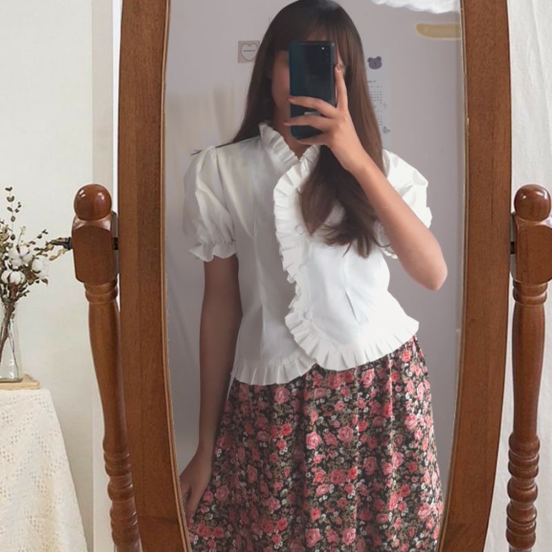 Soojung Blouse Vintage Summer Ruffle