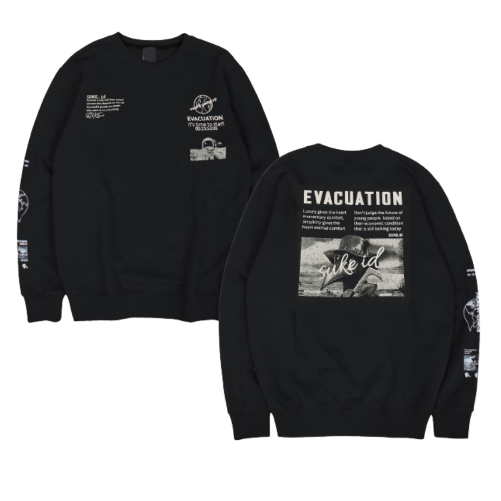 Crewneck Pria Suke Motif Evacution Cream