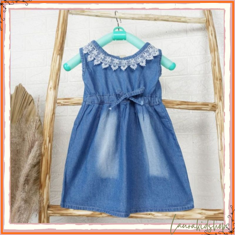 Dress Anak Perempuan / Dres Anak Perempuan / Dress Jeans Anak RENDA By Laurakids 1-4 Tahun