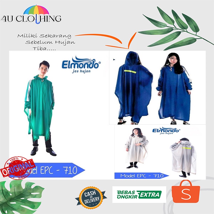 Jas Hujan Ponco Lengan / jas hujan ponco premium / jas hujan ponco dewasa / jas hujan jahitan pres / jas hujan ringan / Cowo &amp;Cewe Jas Hujan Ponco Tangan - Elmondo 710