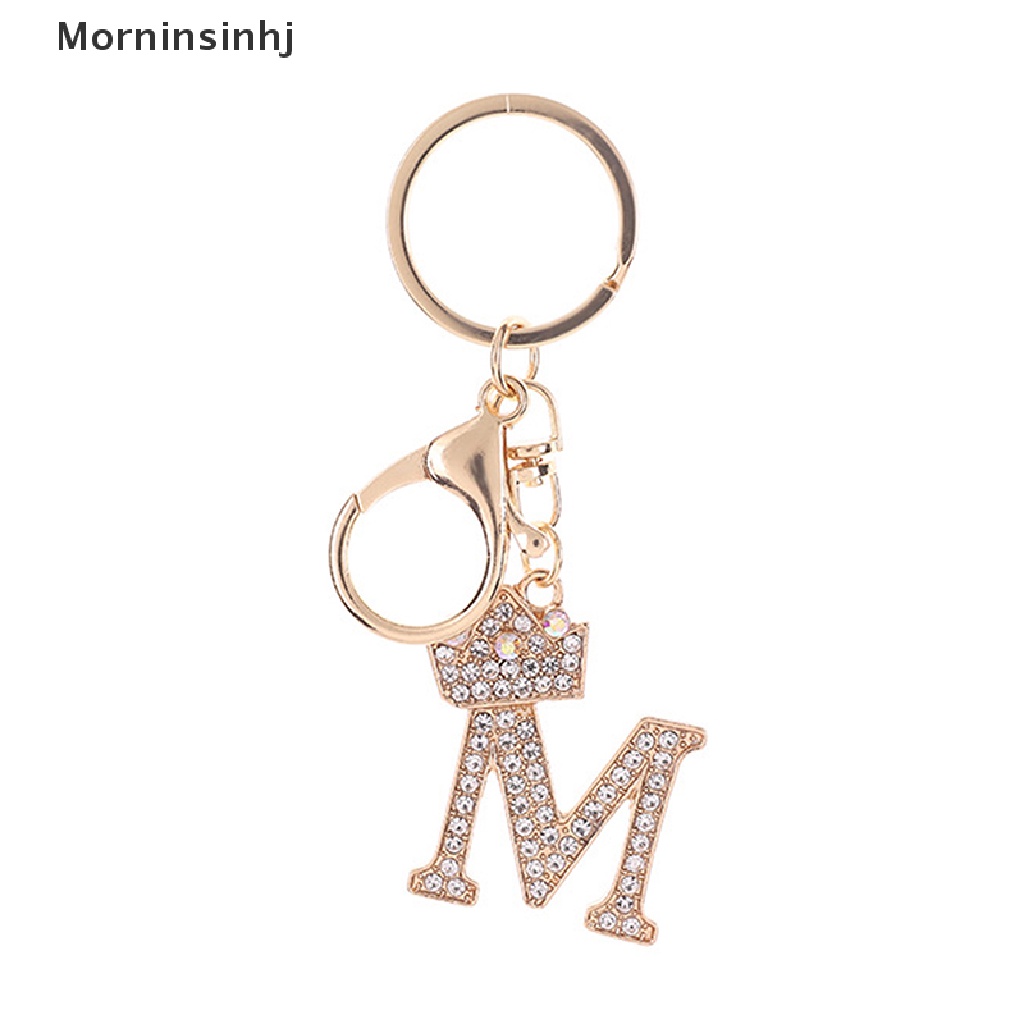 Mornin 26huruf Kristal Berlian Imitasi Mahkota Gantungan Kunci Charm Gold Key Ring Wanita Tas Ornamen Tempat Kunci Mobil Accessoreis id