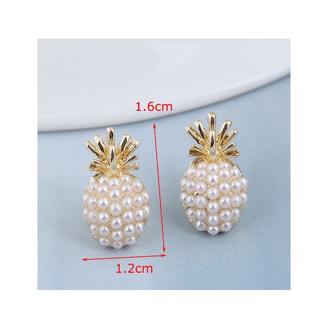 LRC Anting Tusuk Fashion Golden Pearl Pineapple Alloy Earrings A61816