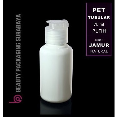 Botol Plastik PET 70ml Tubular Putih Tutup Fliptop Jamur