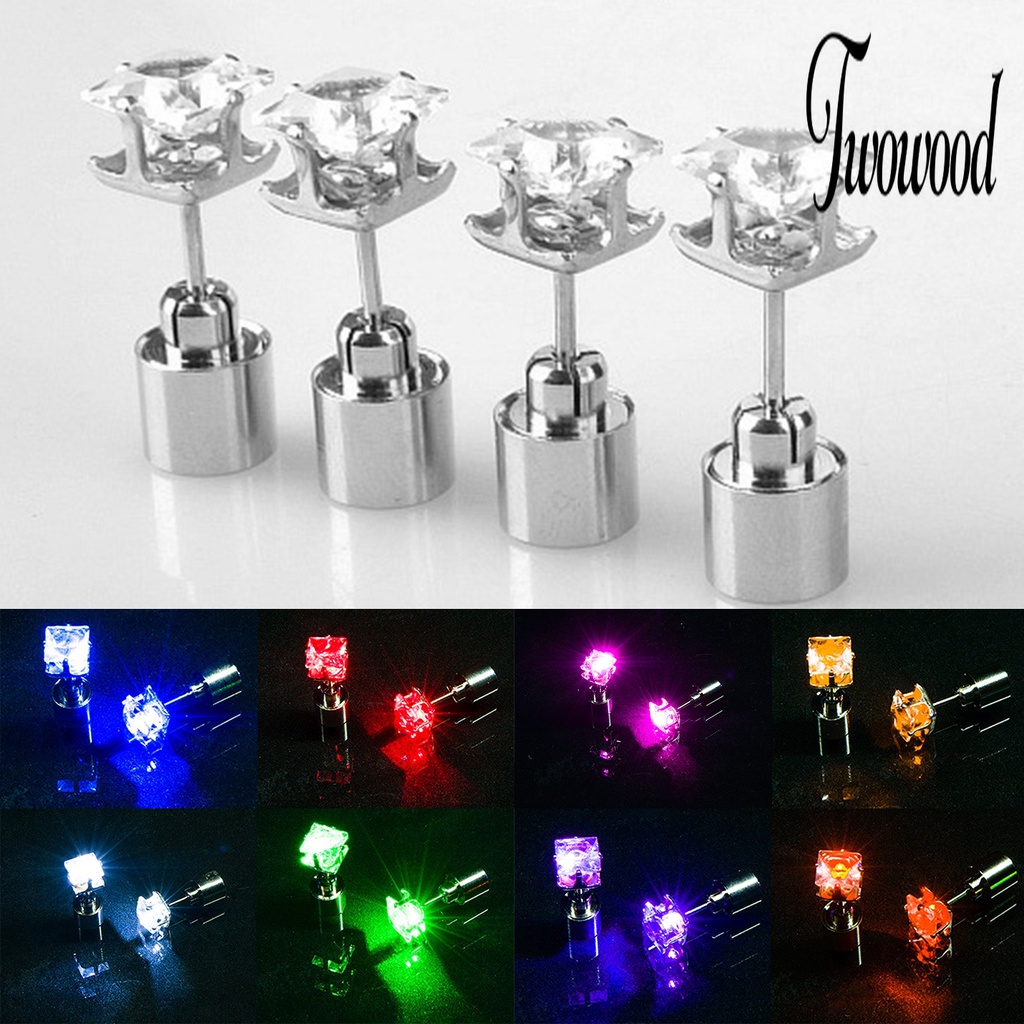 1 Pc Anting Stud Cubic Zirconia LED Bentuk Persegi Luminous Untuk Wanita