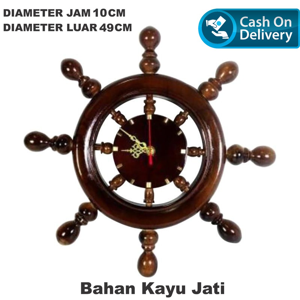 Jam Dinding Nakhoda Kayu Jati Diameter 49 cm - Coklat