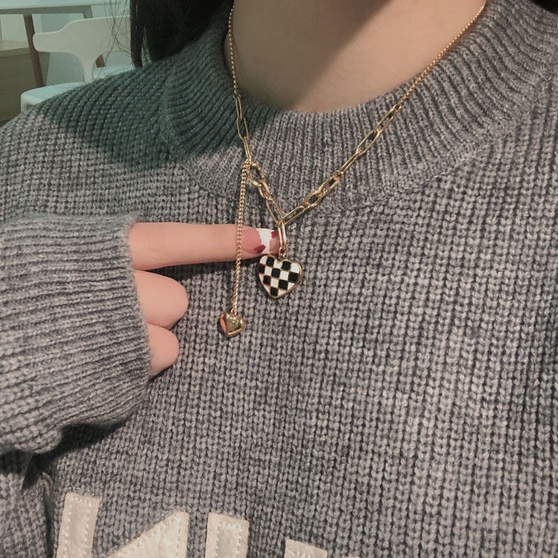 Kalung Liontin Bahan Titanium Steel Desain Hati Gaya Jepangkorea Untuk Wanita