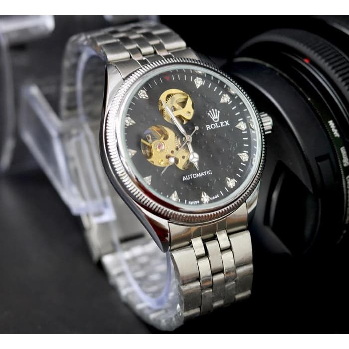 JAM TANGAN PRIA ROLEX RANTAI AUTOMATIC SILVER (BLACK)